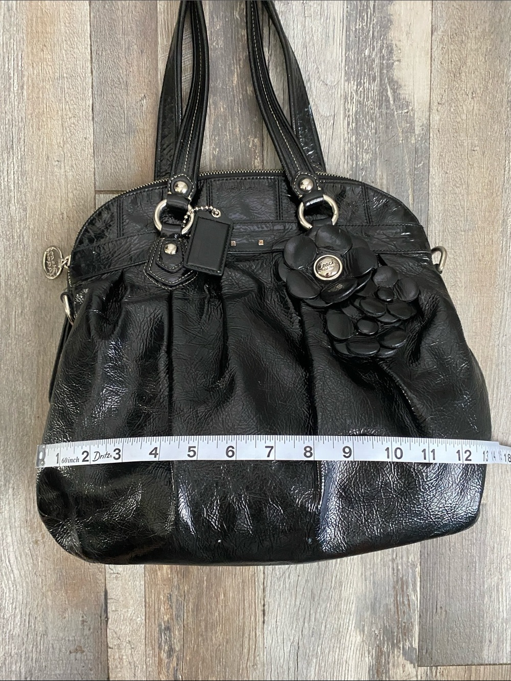 Coach Black Floral Appliqué Leather Satchel Shoulder Bag - Picture 10 of 16